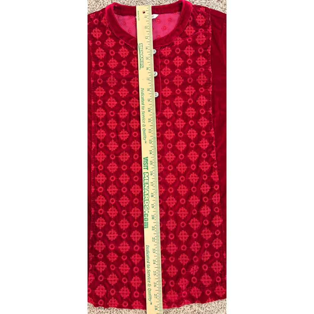 John Mark Red Velvet Embroidered Tunic Top Sm Roll Tab Sleeve Boho Boutique NWT - Picture 8 of 9